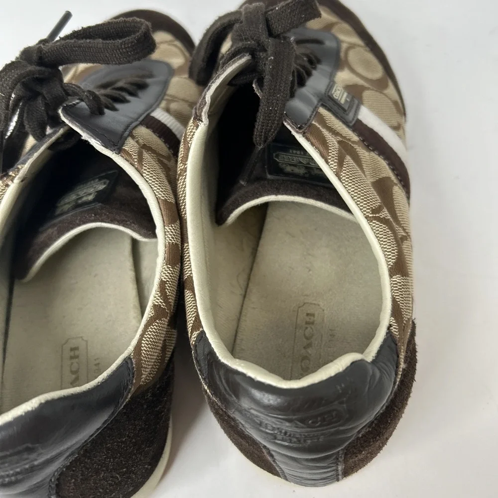 Coach Signature Joss Women's Size 9M Sneaker Shoes Suede Jacquard Monogram Brown